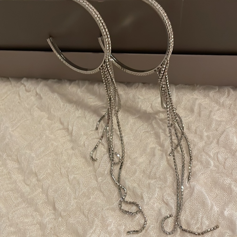 Rhinestone hoops with long rhinestone dangling strands